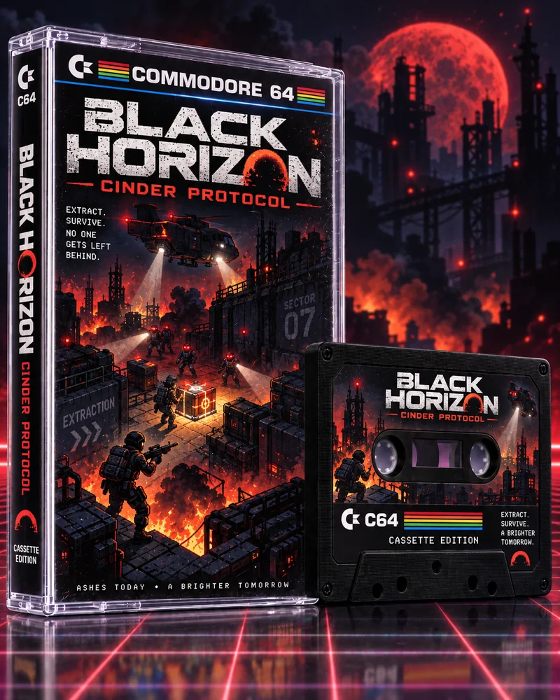 Black Horizon: Cinder Protocol — Commodore 64 native title artwork