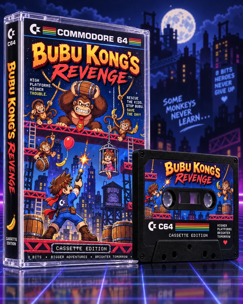 Bubu Kong’s Revenge — Commodore 64 native title artwork