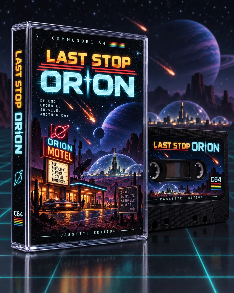 Last Stop Orion — Commodore 64 native title artwork