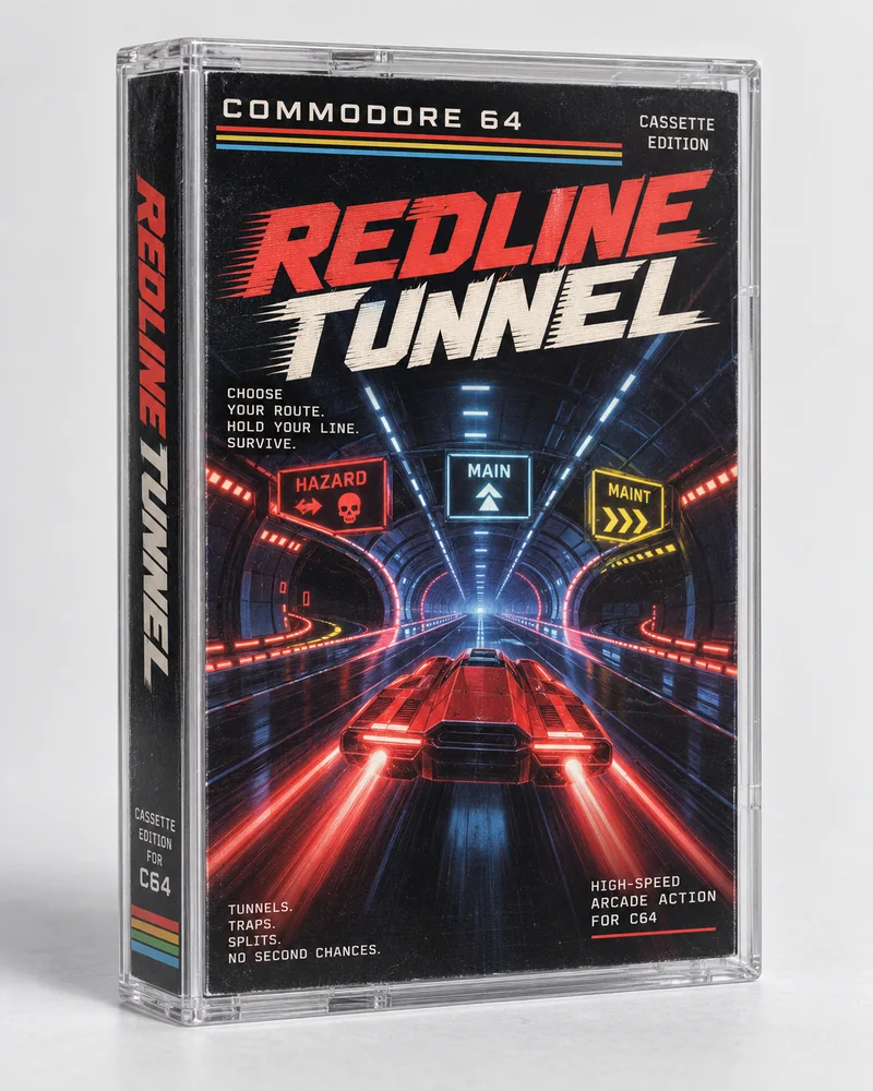 Redline Tunnel — Commodore 64 native title artwork