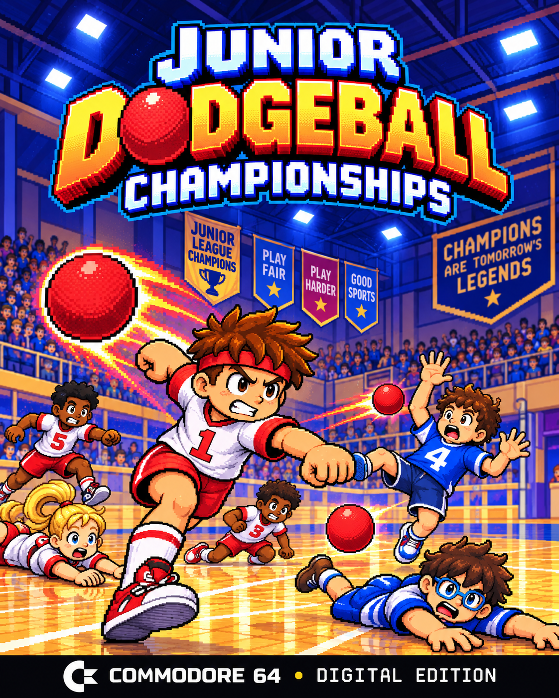 Junior Dodgeball Championships — Commodore 64 cover illustration