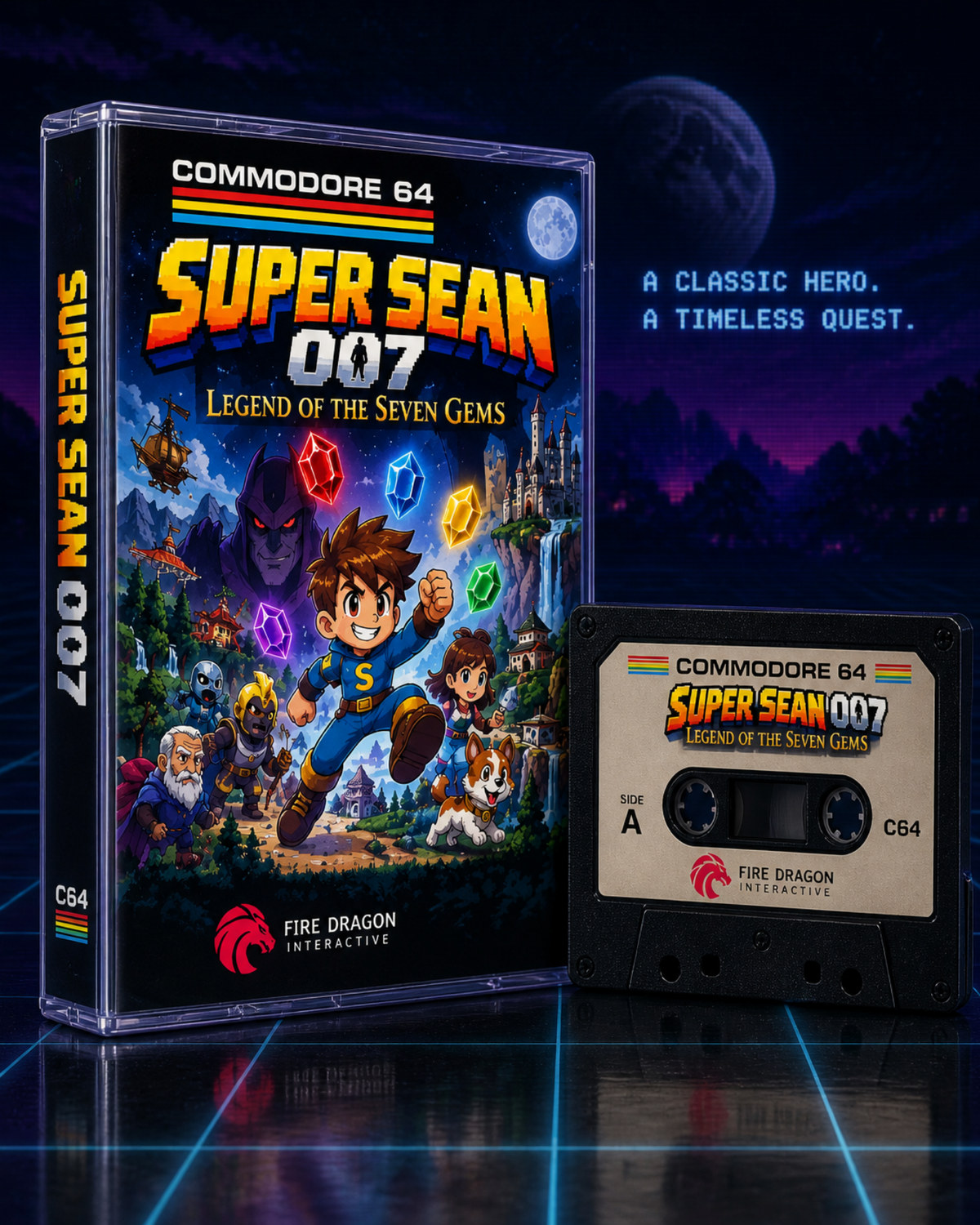 Super Sean 007: Legend of the Seven Gems — Commodore 64 cover illustration