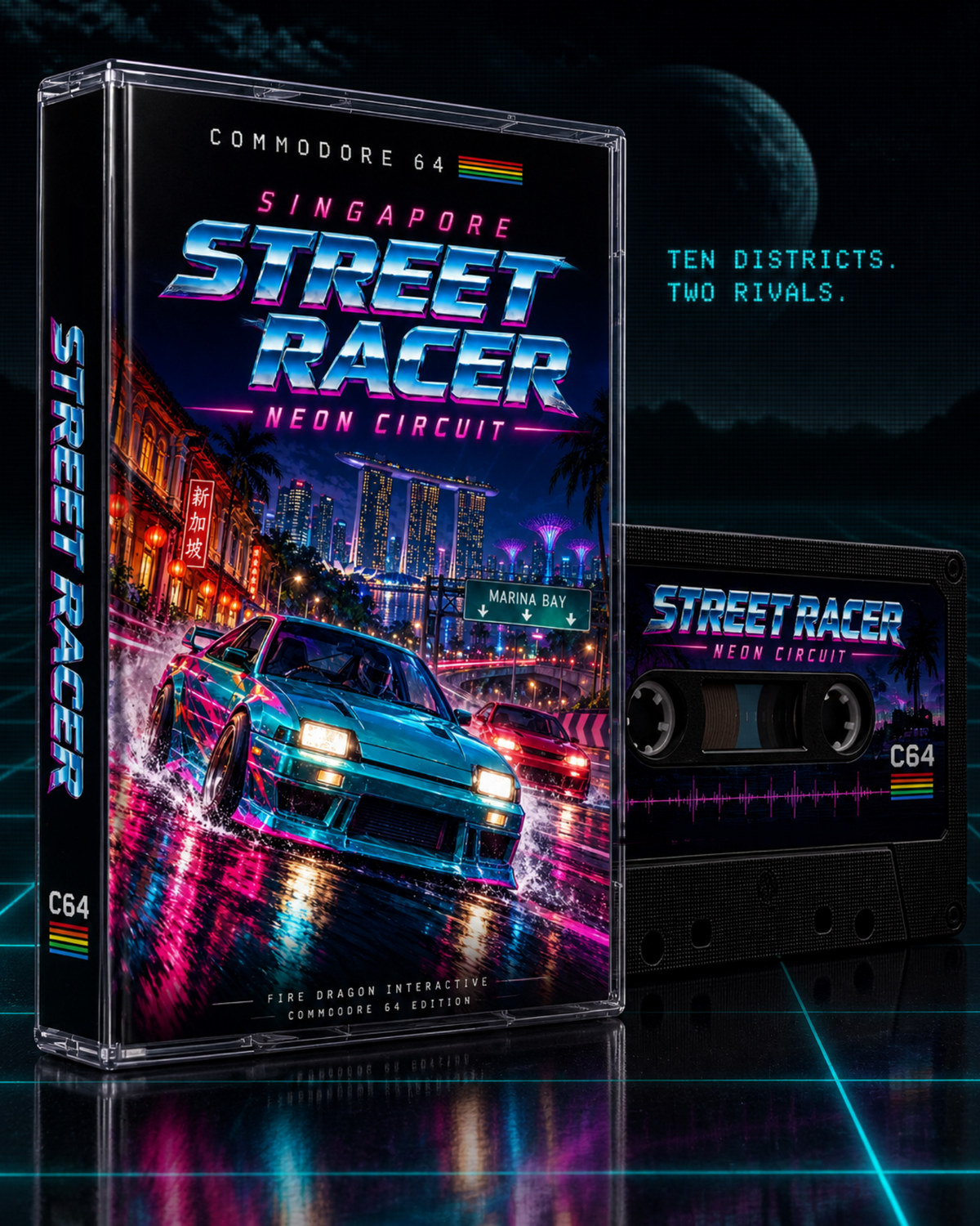 Singapore Street Racer: Neon Circuit — Commodore 64 cover illustration