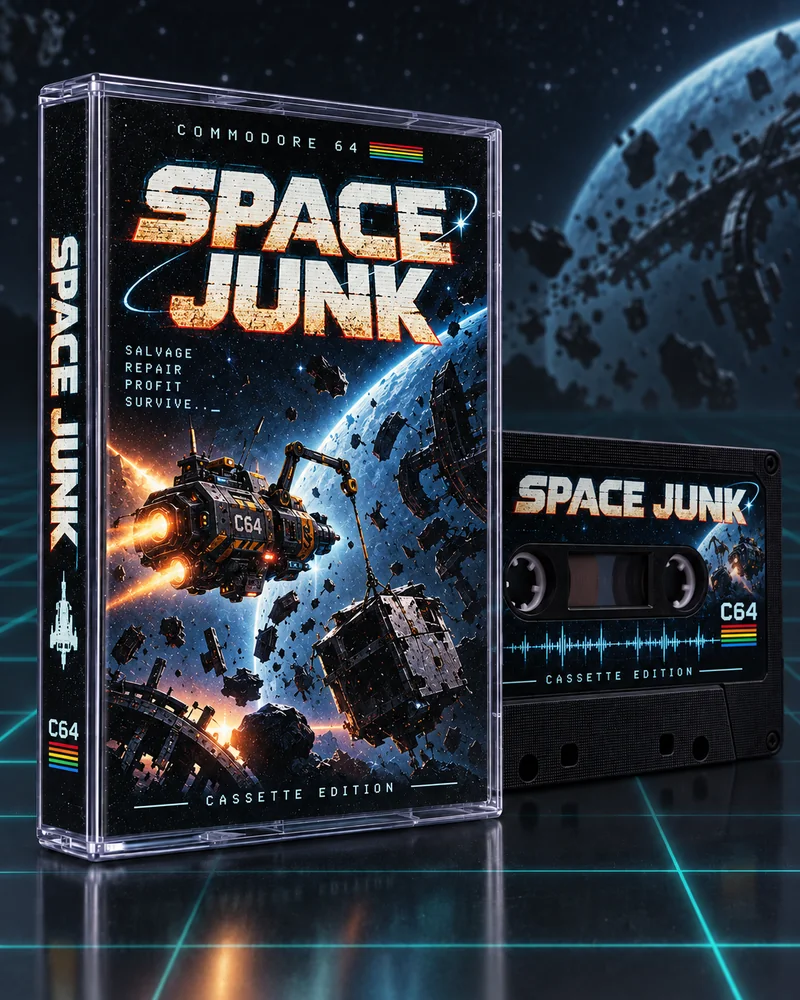 Space Junk — Commodore 64 native title artwork