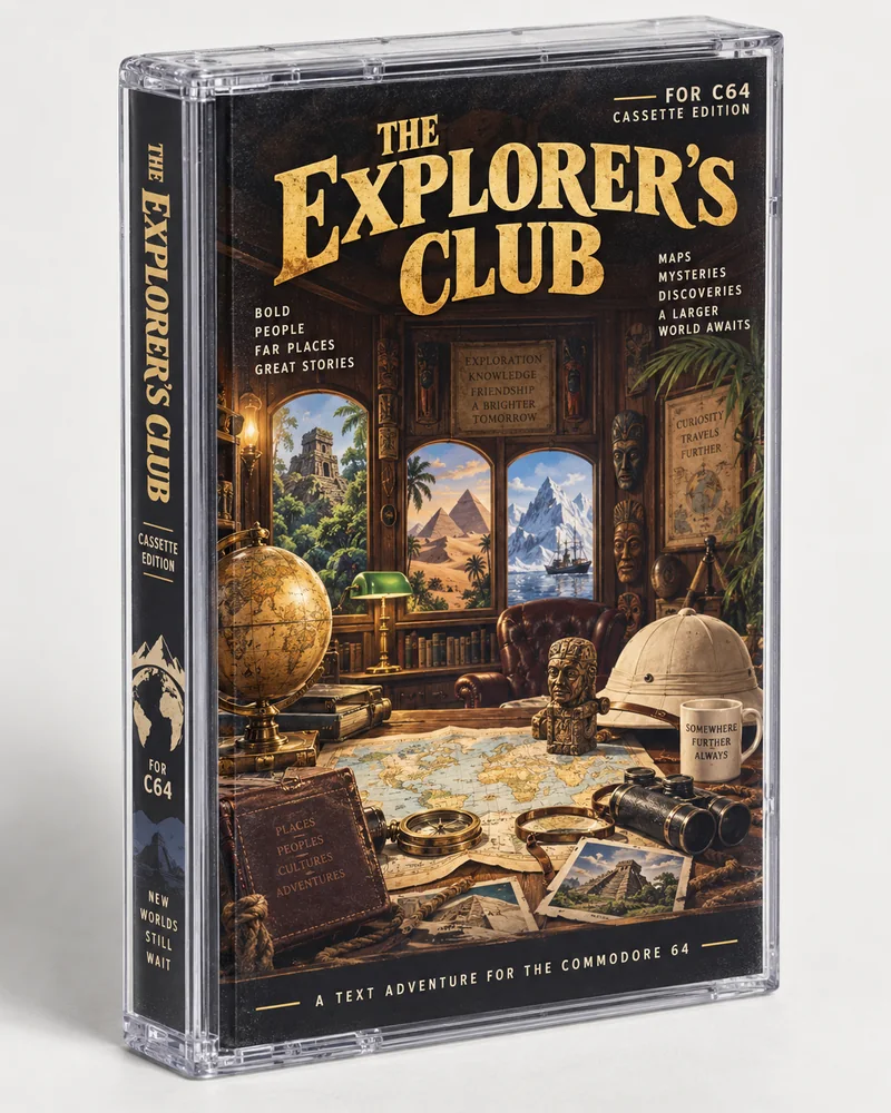 The Explorer's Club — Commodore 64 native title artwork