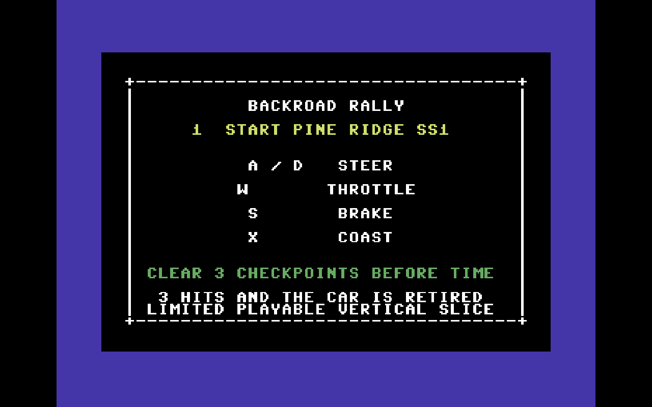 Backroad Rally — Commodore 64 runtime screenshot 3