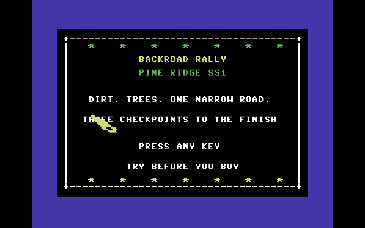Backroad Rally — Commodore 64 runtime screenshot 1