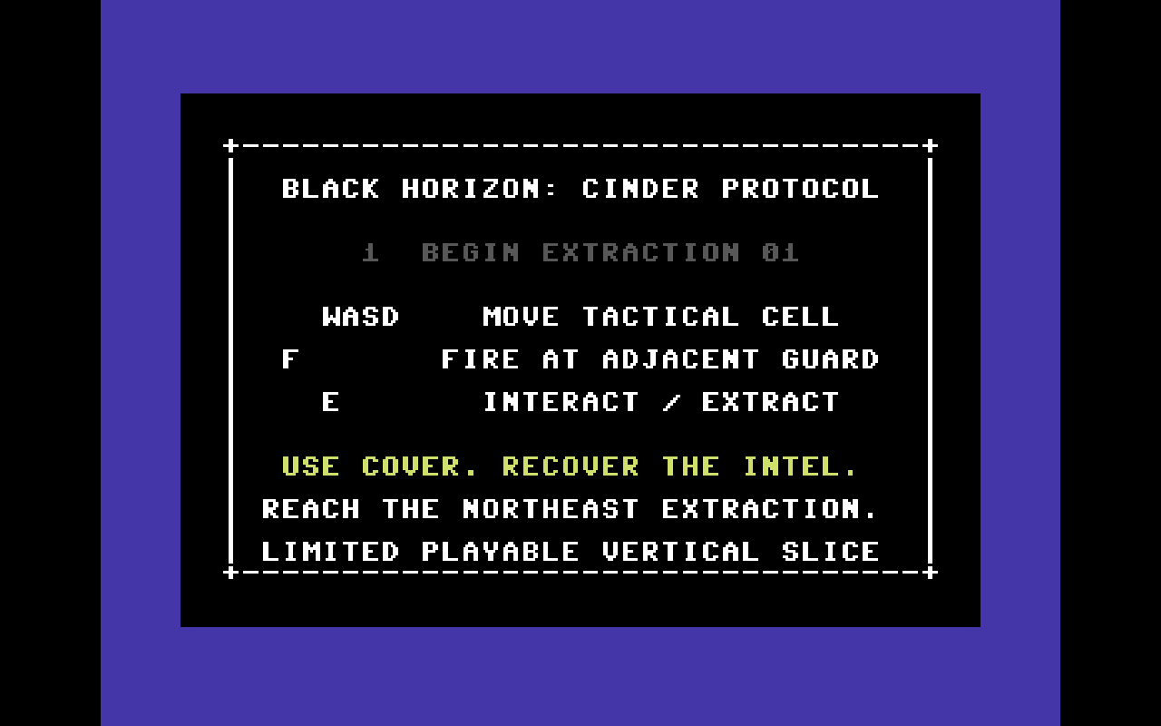 Black Horizon: Cinder Protocol — Commodore 64 runtime screenshot 3