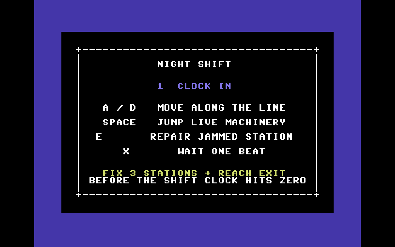 Night Shift — Commodore 64 runtime screenshot 3