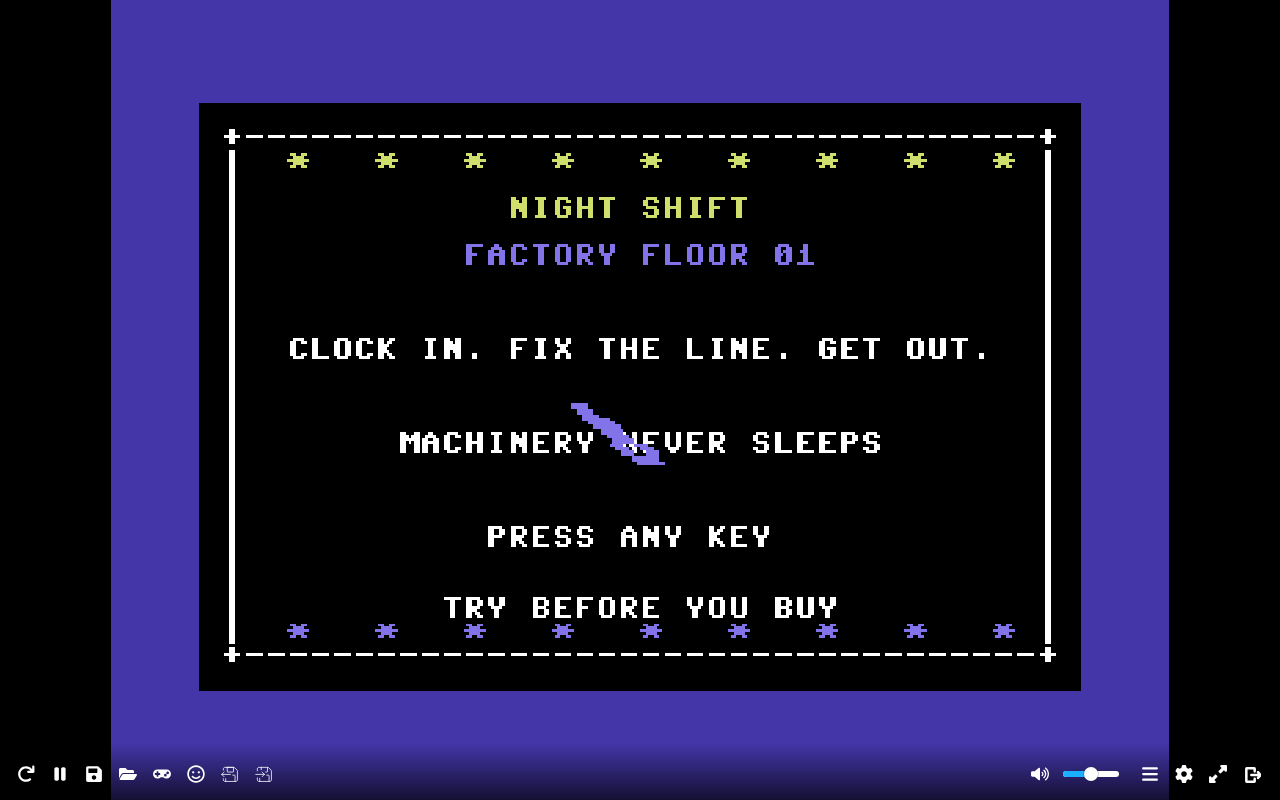 Night Shift — Commodore 64 runtime screenshot 4